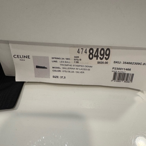 Celine Les Ballerines Triomphe Stamped Denim Ballerina w/Laces Retail $820 New - Picture 8 of 12